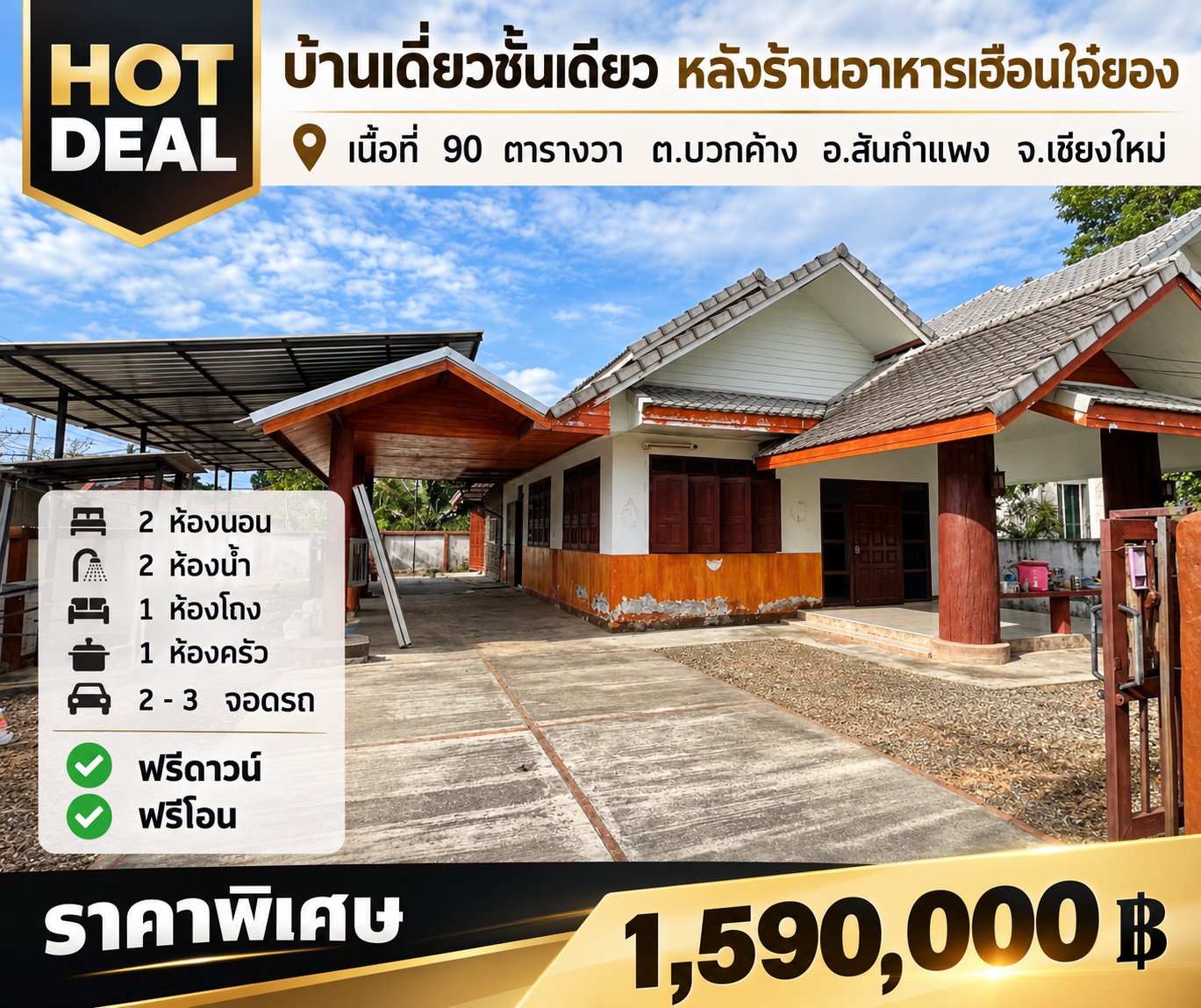 ตำกว่าตลาด!! บ้านเดี่ยวมือสองสันกำแพงสายใหม่